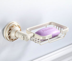 Ivory White&Gold Carved Aluminum Bathroom Fixture Bath Hardware Shelf Towel Bar Soap Network Cloth Hook WG1002 Series