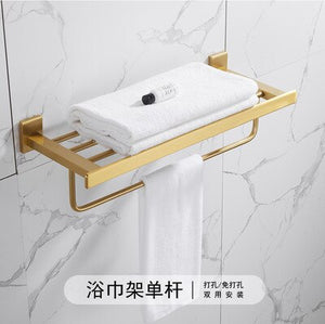 Luxury gold brushed aluminum bathroom fixture bathtub hardware set towel rack towel bar paper frame cloth hook series