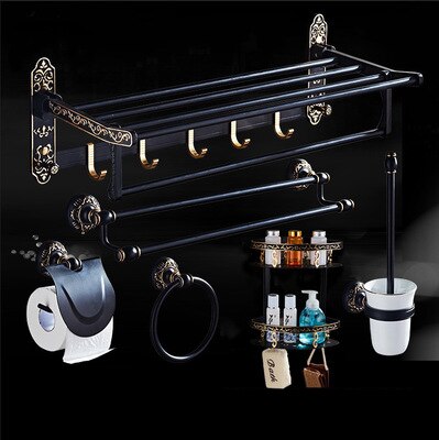 Black antique brushed aluminum bathroom fixture bathtub hardware set towel rack towel bar paper frame cloth hook series