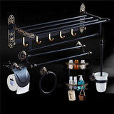 Black antique brushed aluminum bathroom fixture bathtub hardware set towel rack towel bar paper frame cloth hook series