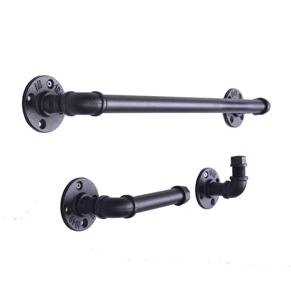 Industrial Pipe Bathroom Hardware Fixture Set Pipe 3 PCS Kits Includes Robe Hook 18 Inch Towel Bar and Toilet Paper Holder Black