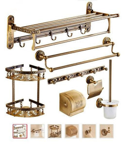 Bath Hardware Set Towel Shelf Towel Bar Paper Holder Cloth Hook Series Antique Brushed Carved Aluminum Bathroom Fixture