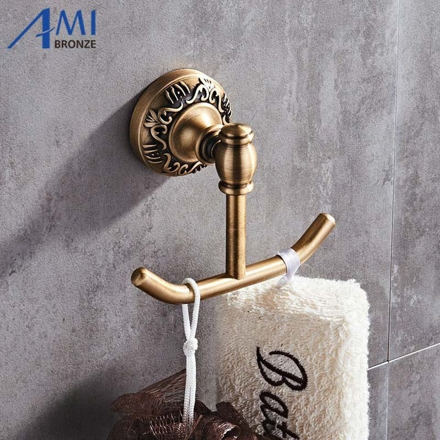 Antique Brushed Carved Bathroom Hardware Towel Shelf Towel Bar Paper Holder Cloth Hook Fixture home improvement BHA01