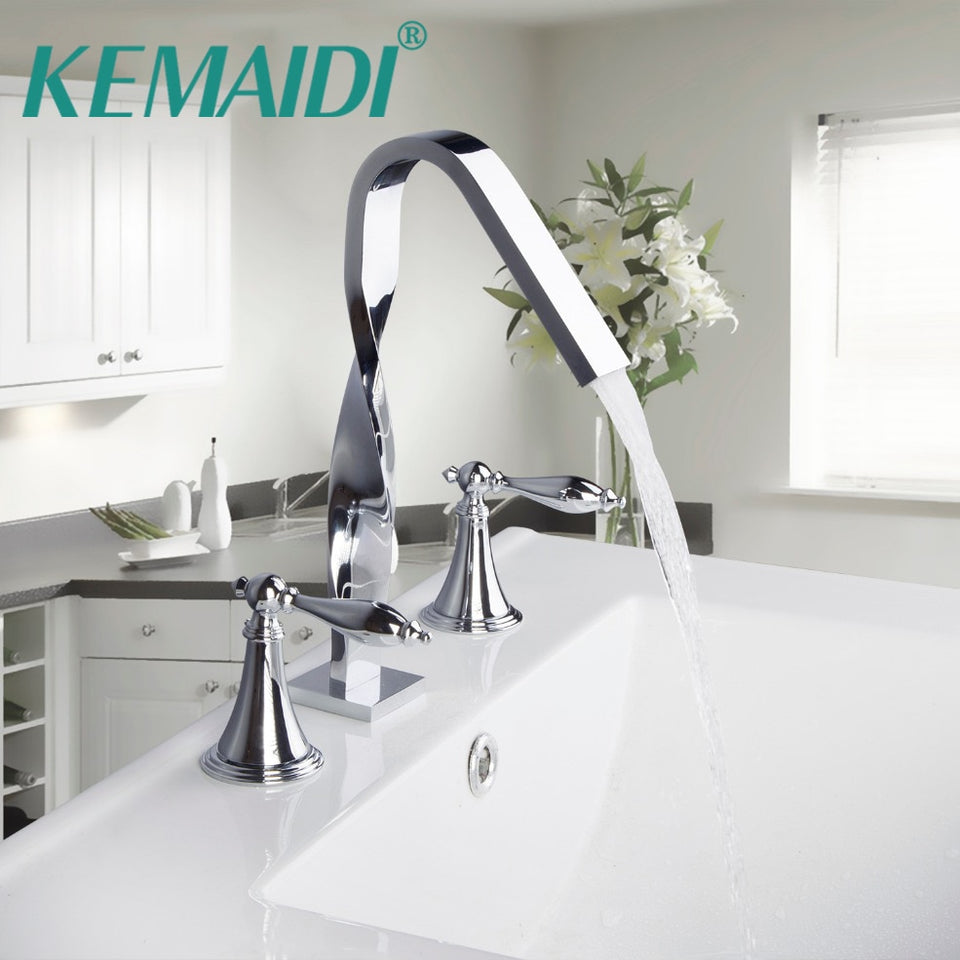 KEMAIDI New Design Construction & Real Estate Deck Mounted Two Handles 3 Pcs Set Bath Fixture Bath Hardware Sets Bathroom Faucet