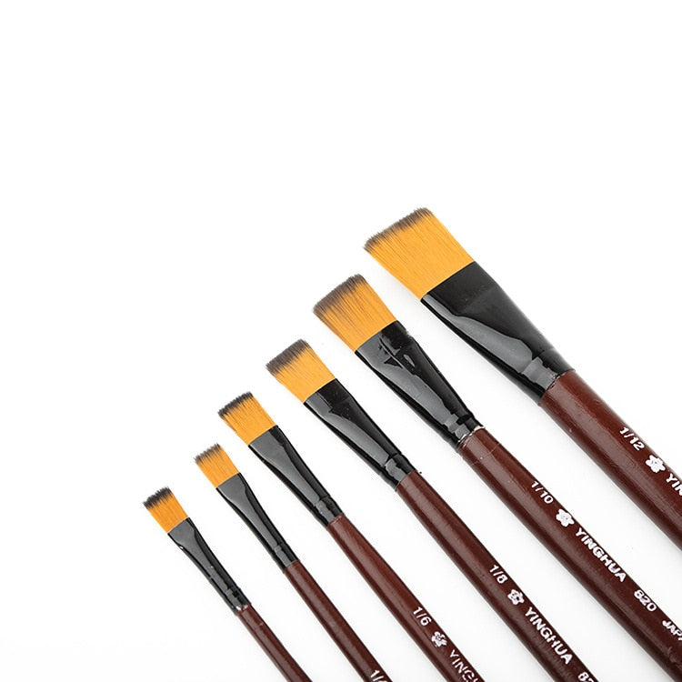 6Pcs Nylon Hair Wooden Handle Different Size Watercolor Acrylic Oil Paint Brush Set For Drawing Painting Art Supplies