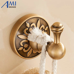 Antique Brushed Carved Aluminum Bathroom Fixture Bath Hardware Set Towel Shelf Towel Bar Paper Holder Cloth Hook AA03 Series