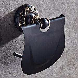 Black&Gold Carved Aluminum Bathroom Fixture Bath Hardware Set Towel Shelf Towel Bar Paper Holder Cloth Hook BG1001 Series