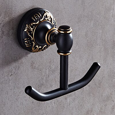 Black&Gold Carved Aluminum Bathroom Fixture Bath Hardware Set Towel Shelf Towel Bar Paper Holder Cloth Hook BG1001 Series