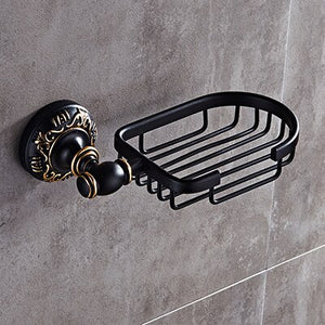 Black&Gold Carved Aluminum Bathroom Fixture Bath Hardware Set Towel Shelf Towel Bar Paper Holder Cloth Hook BG1001 Series