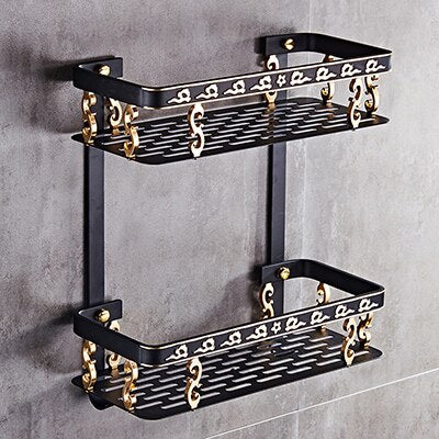 Black&Gold Carved Aluminum Bathroom Fixture Bath Hardware Set Towel Shelf Towel Bar Paper Holder Cloth Hook BG1001 Series