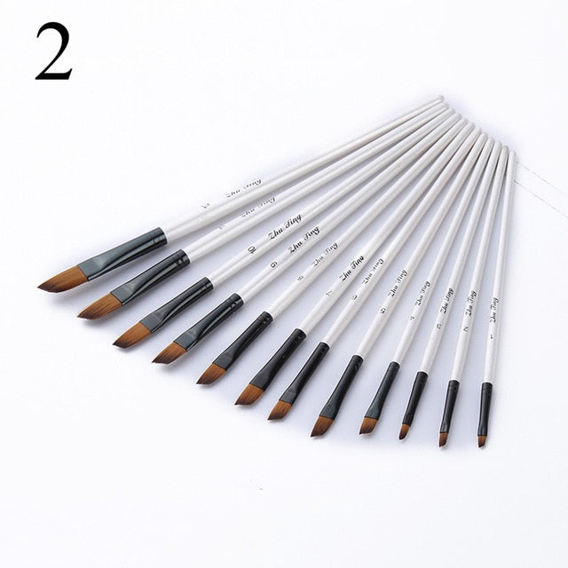 12pcs Nylon Hair Wooden Handle Watercolor Paint Brush Pen Set For Learning Diy Oil Acrylic Painting Art Paint Brushes Supplies