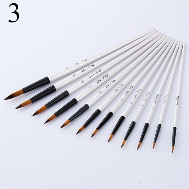 12pcs Nylon Hair Wooden Handle Watercolor Paint Brush Pen Set For Learning Diy Oil Acrylic Painting Art Paint Brushes Supplies