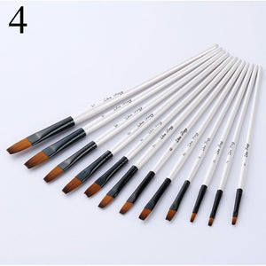 12pcs Nylon Hair Wooden Handle Watercolor Paint Brush Pen Set For Learning Diy Oil Acrylic Painting Art Paint Brushes Supplies